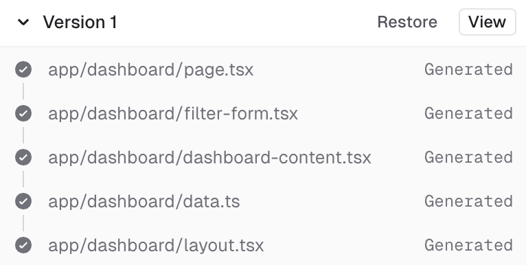 Viewing a previous version of a generation in v0